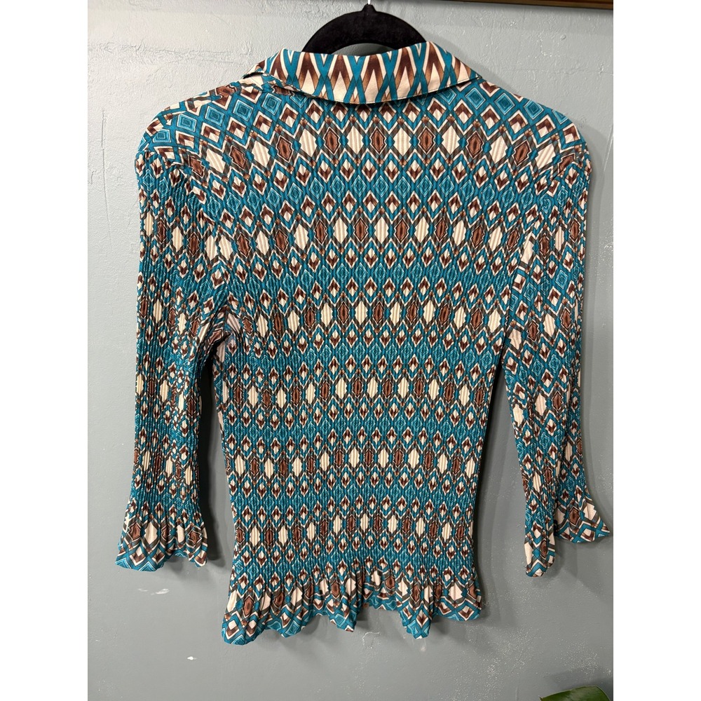 Free‑Spirit GypsyTeal Geometric Button Up Blouse Beaded Shell Charms Size S - Picture 6 of 9